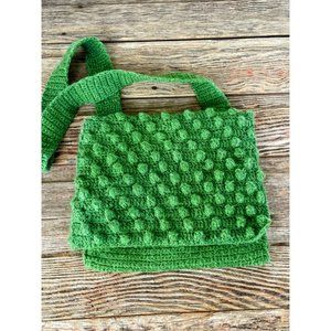 Vintage 1970s Kelley green Popcorn Crochet Purse MOD Retro